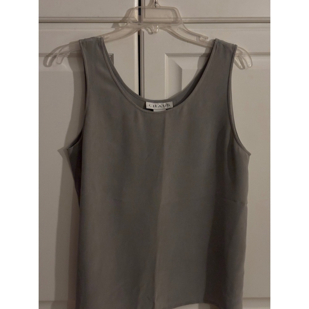 Chaus Womens Gray 100% Silk Sleeveless Scoop Neck Tank Top Size Medium